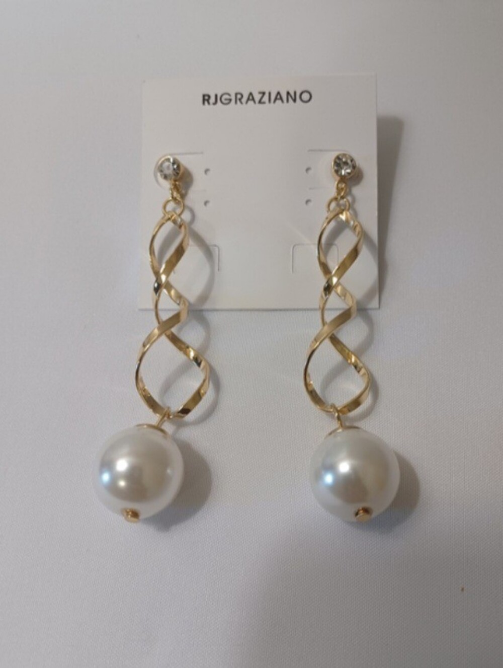 RJ Graziano Gold Twist Pearl Drop Earrings